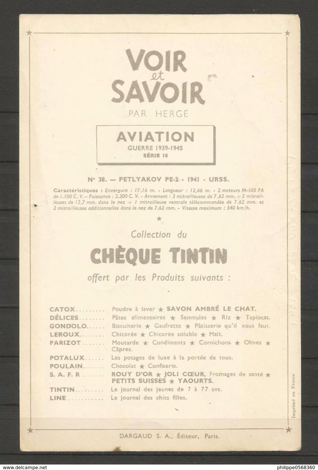 Chromos Tintin Collection "Voir Et Savoir" L'aviation De La Guerre 1939-1945 - Autres & Non Classés