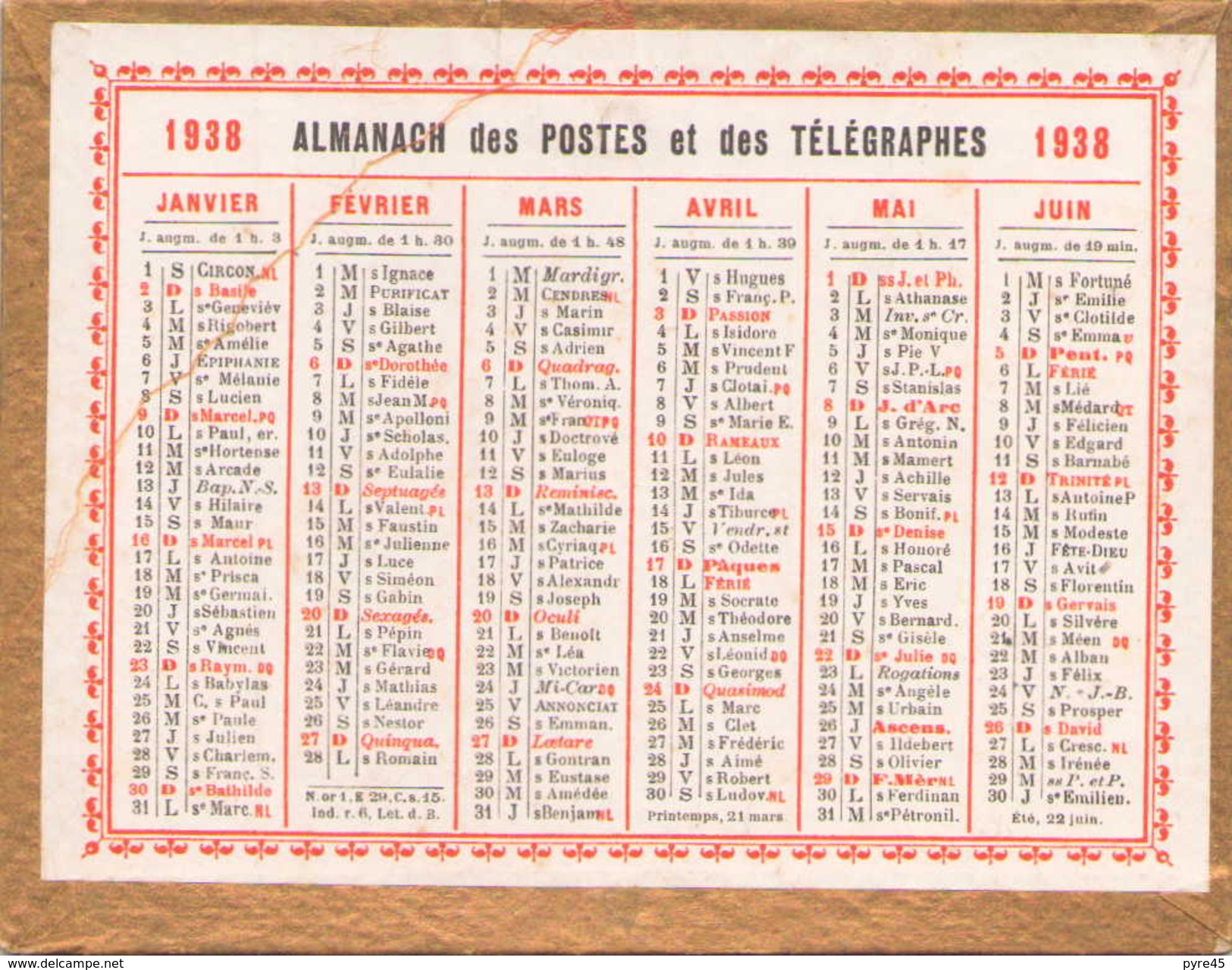 CALENDRIER DES POSTES ET TELEGRAPHES 1938 - Klein Formaat: 1921-40