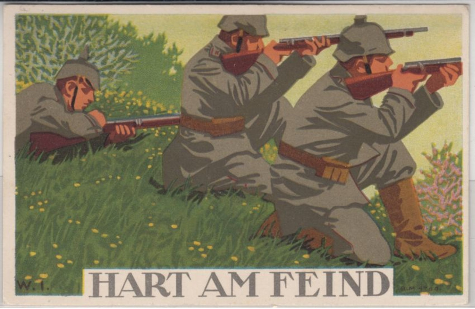 Militaria - Hart Am Feind (knieende Schützen), Farb. Künstlerkarte Gelaufen 1915 - Weltkrieg 1914-18