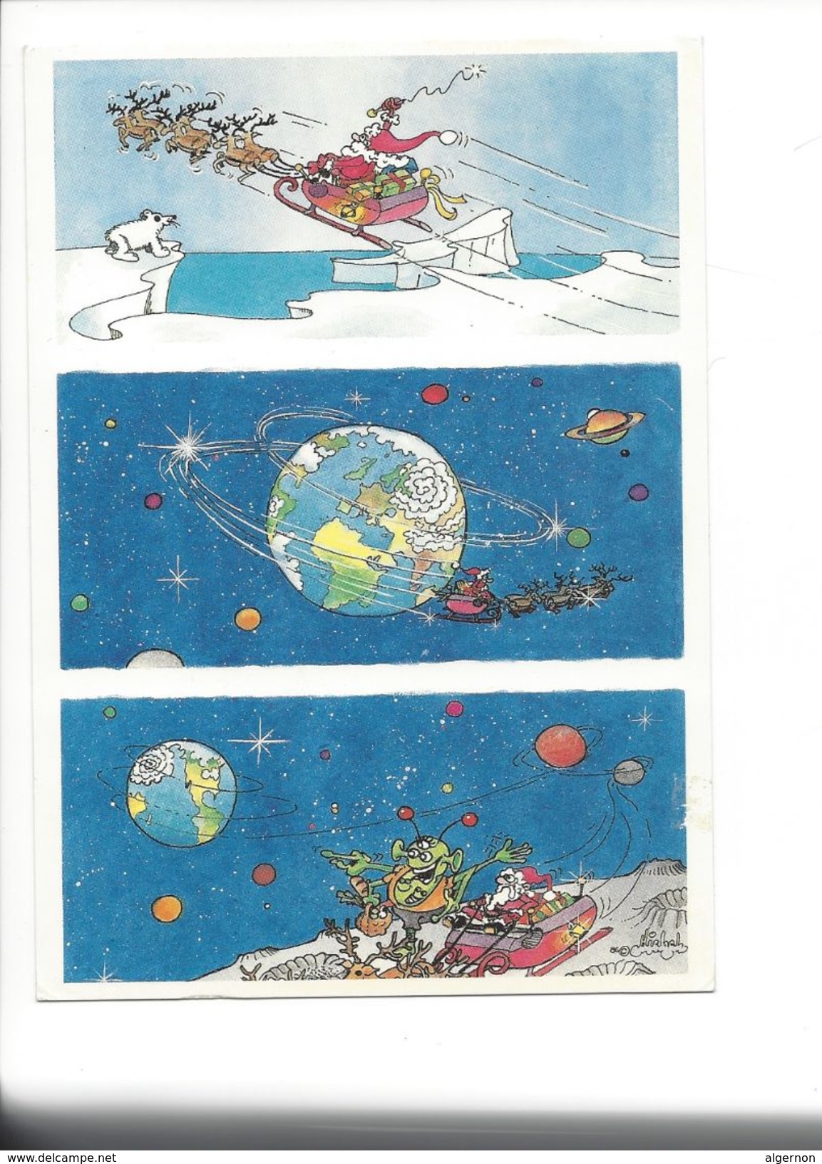 18372 -  Père Noël En  Traineau Autour De La Terre Aquarelle Michel Aeroflynn - Santa Claus