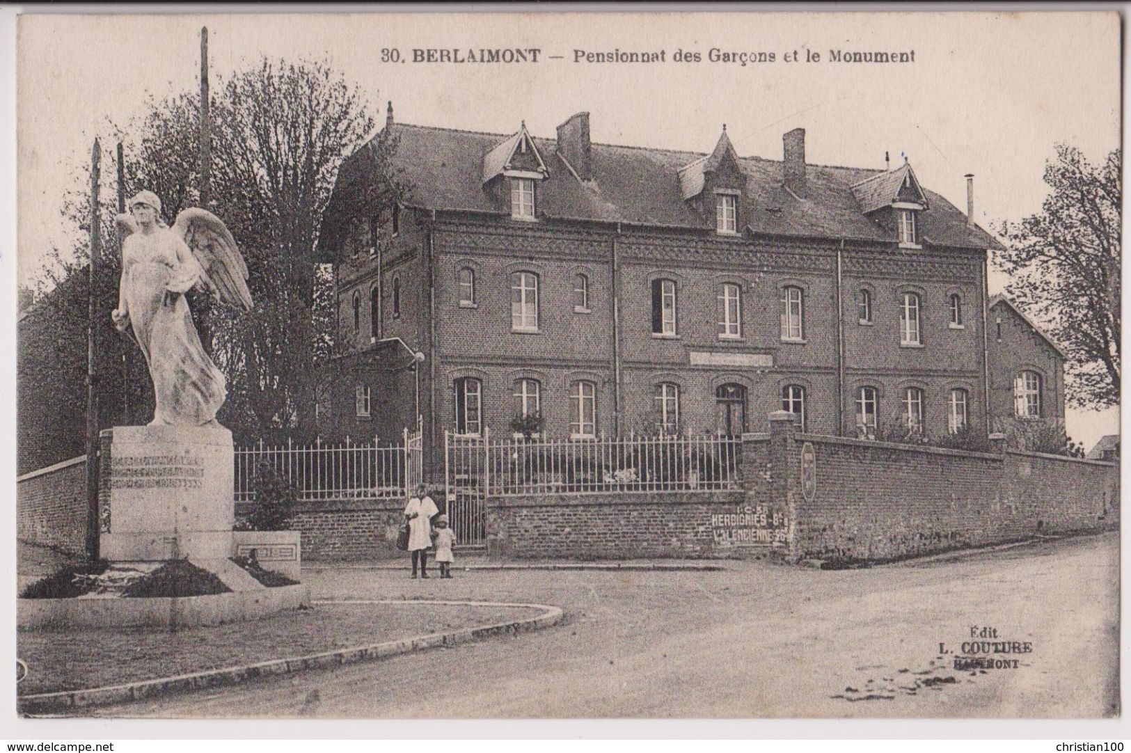 BERLAIMONT : PENSIONNAT DES GARCONS ET LE MONUMENT - ECRITE EN 1912 - 2 SCANS - - Berlaimont