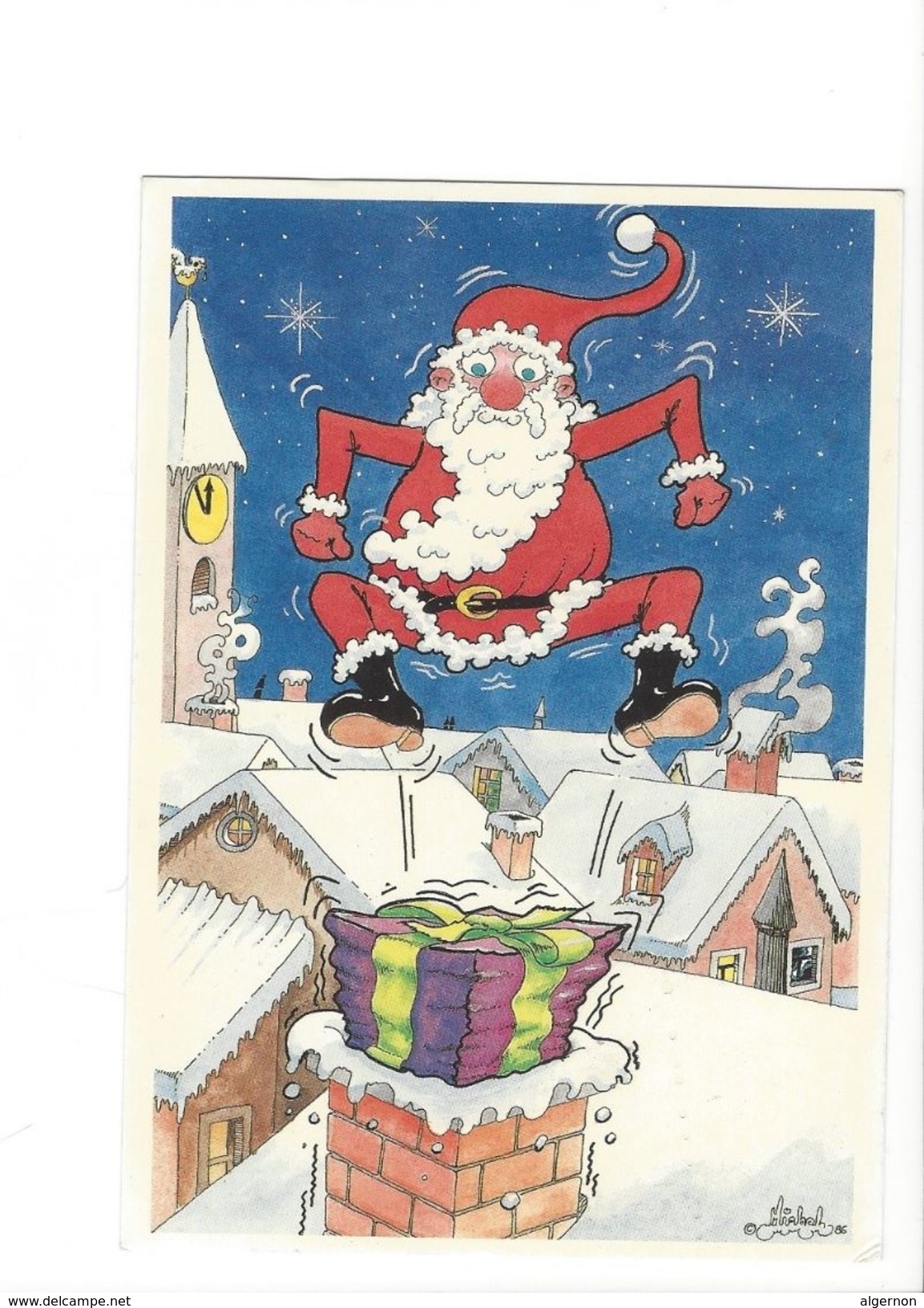 18375 -  Père Noël En Dessus Du Village Aquarelle Michel Aeroflynn - Santa Claus