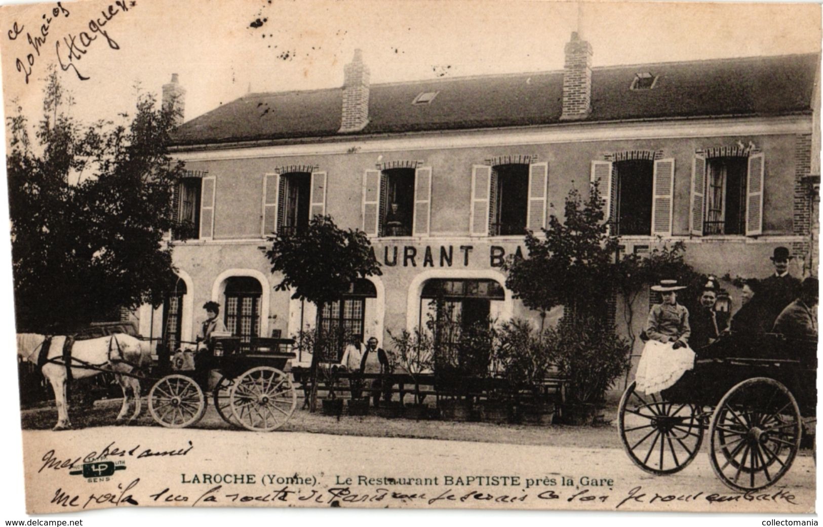 1 CPA DEP. YONNE    Laroche  Restaurant Baptiste Près De La Gare  Anno 1903 - Laroche Saint Cydroine