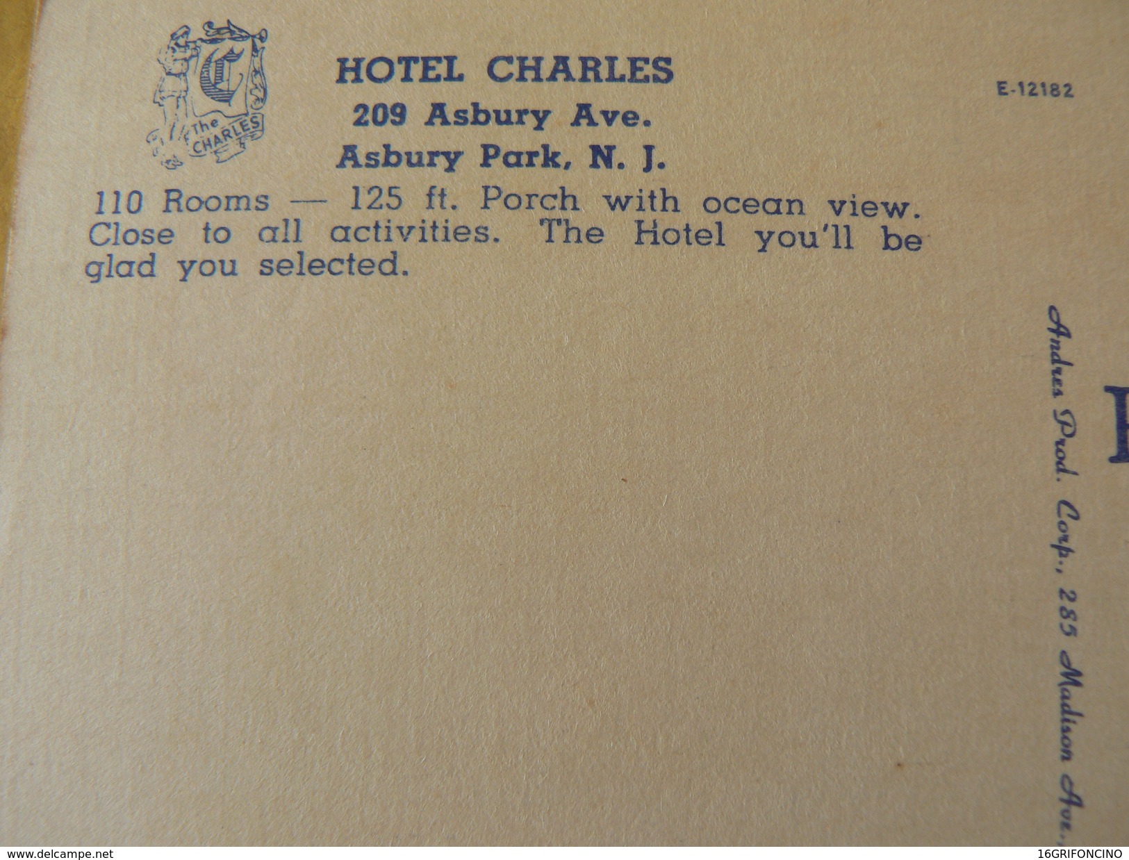 ANCIENT NEW POSTAL CARD OF  HOTEL CHARLES ASBURY PARK..NEW YORK - Bars, Hotels & Restaurants