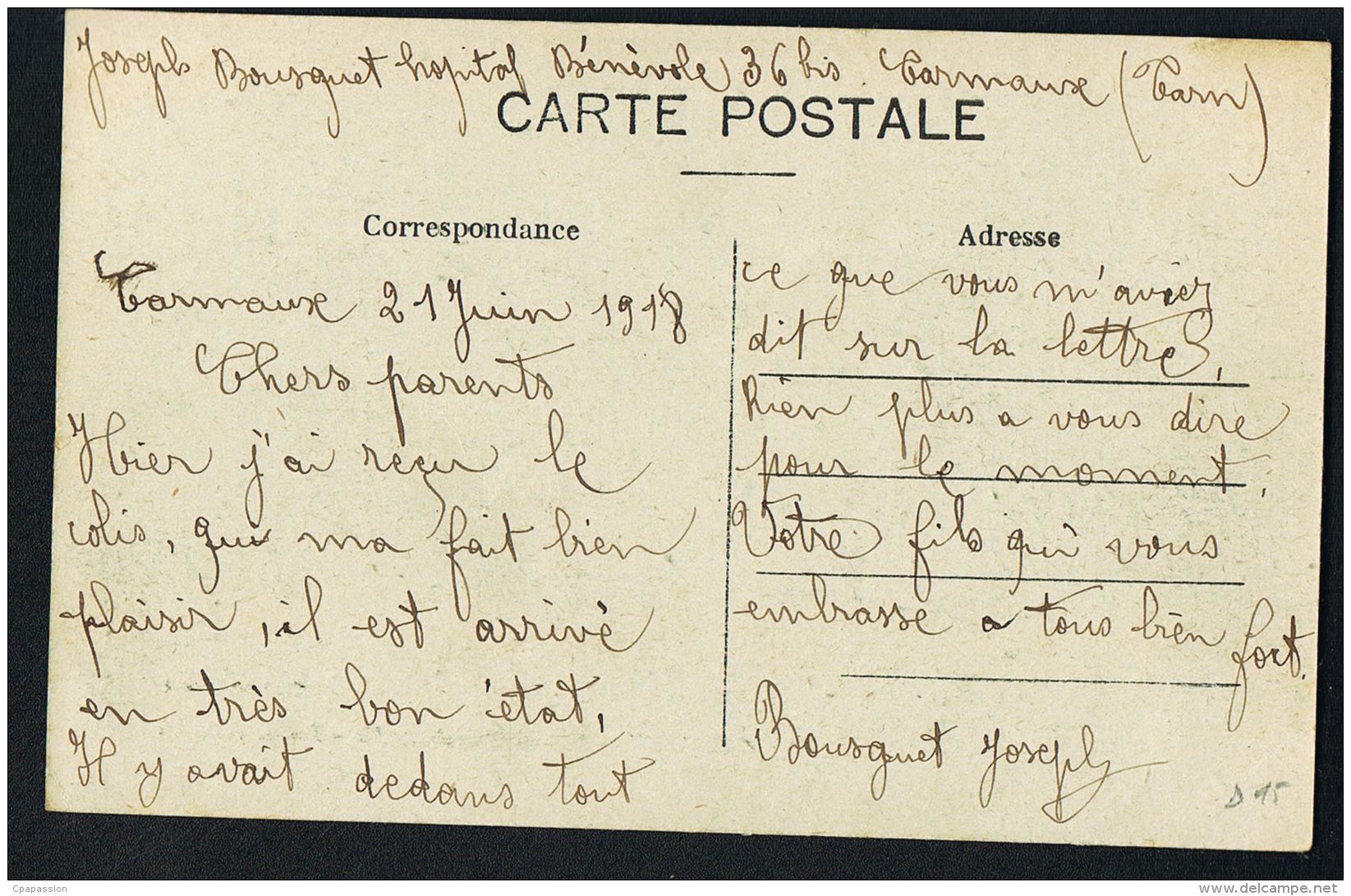 81-CARMAUX -Tarn-Militaria- Hopital Bénévole - Dortoir 200 Lits - - Militaires Bléssés-  Voyagée 1918- Recto Verso- - Carmaux