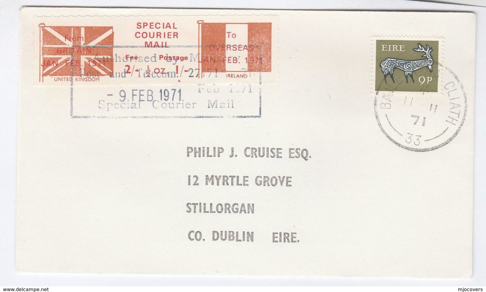 1971 IRELAND Stamps COVER With GB POSTAL STRIKE COURIER MAIL LABEL  Great Britain - Lettres & Documents