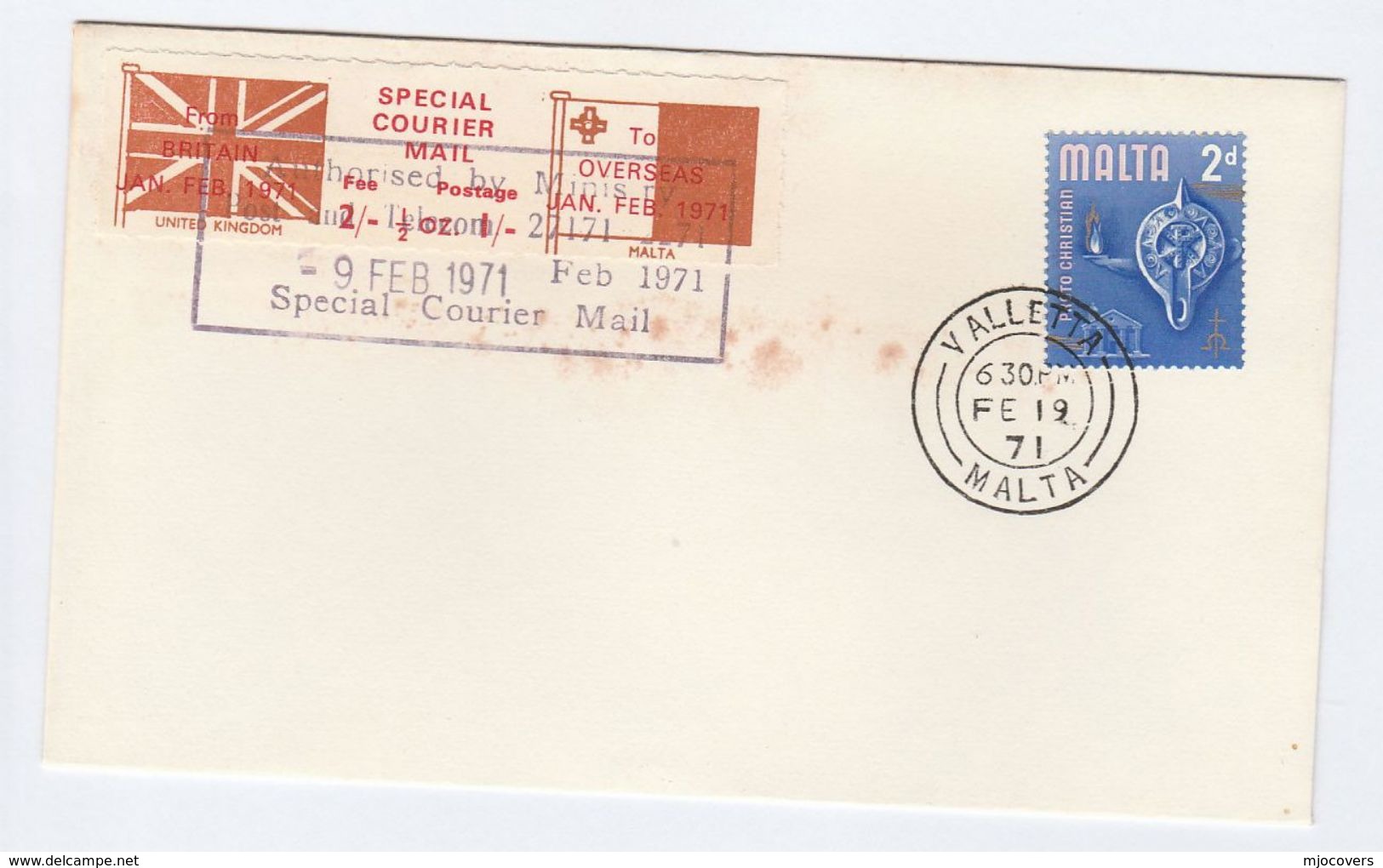 1971 COVER MALTA Stamps GB POSTAL STRIKE COURIER MAIL LABEL Great Britain - Malte