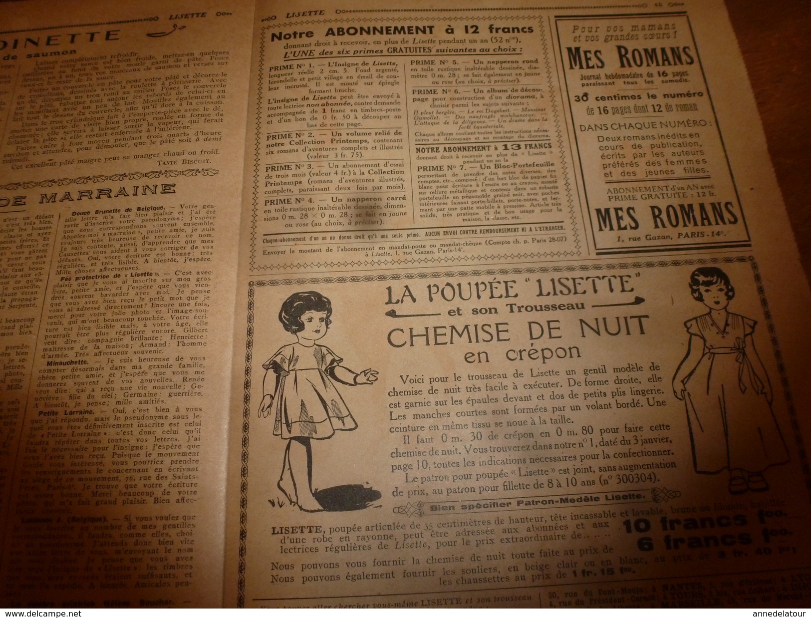 1937 LISETTE:Le violon magique d'Huguette Vorel (texte et dessins de René Louys);Chemisier-culotte pour poupée Lisette