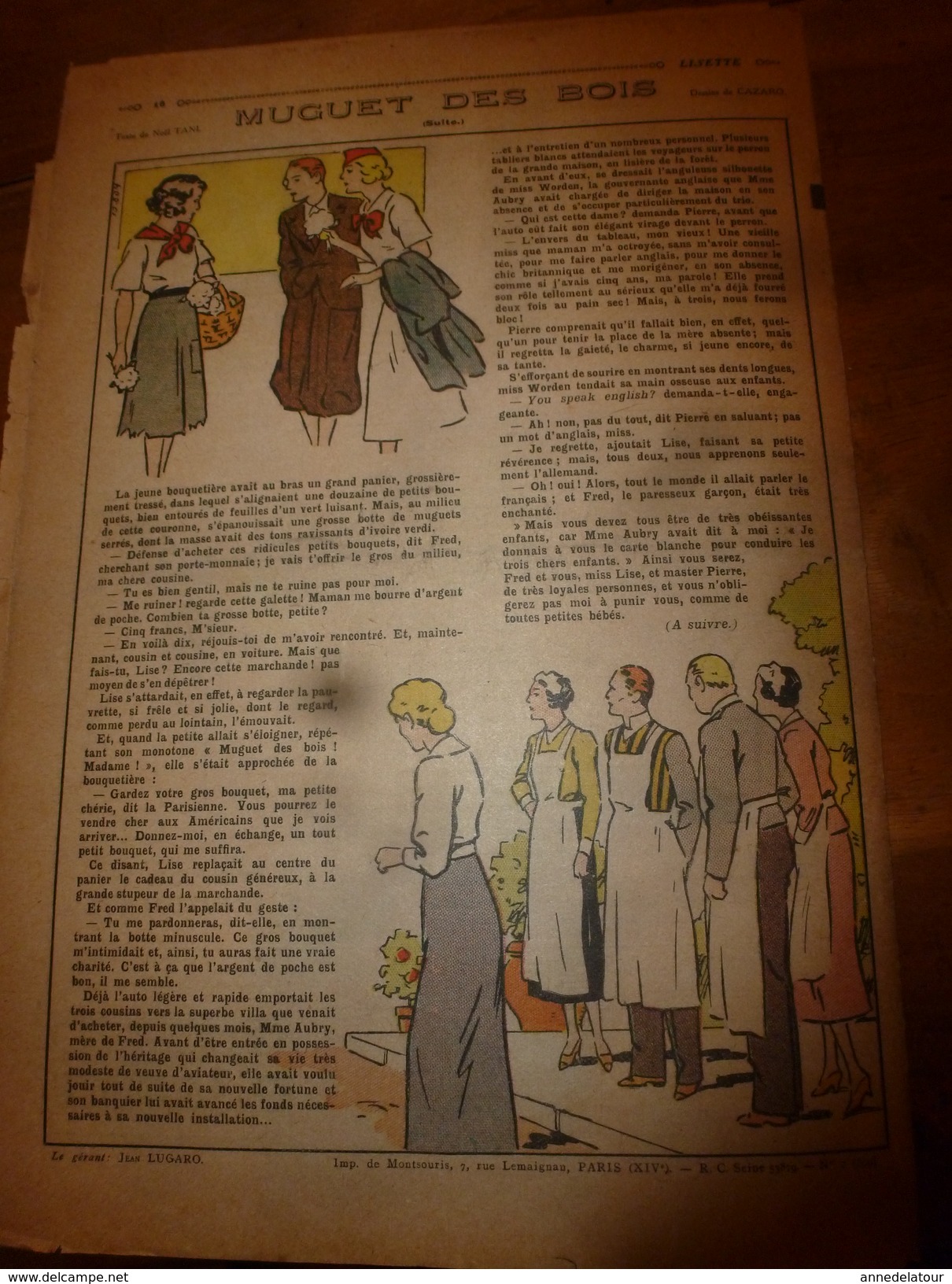 1937 LISETTE:Le violon magique d'Huguette Vorel (texte et dessins de René Louys);Combinaison au tricot pour fillette;etc