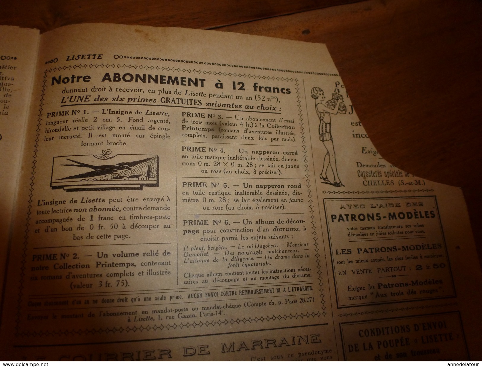 1937 LISETTE:Le violon magique d'Huguette Vorel (texte et dessins René Louys);Costume Bordeaux pour 9 ans en laine;etc