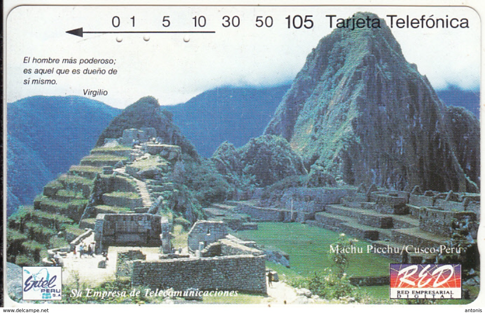 PERU(Tamura) - Machu Picchu/Cusco(0005), Entel/R.E.D. Telecard 105 Units, Tirage 10000, 01/94, Used - Peru