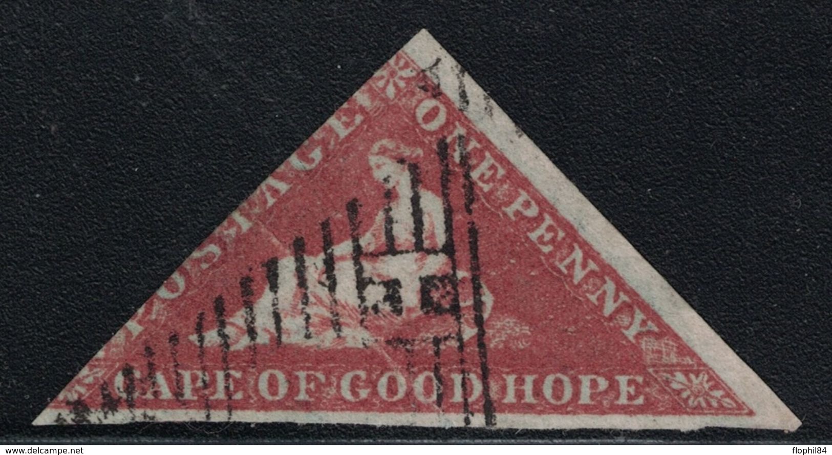 CAP DE BONNE-ESPERANCE - TRIANGULAIRE - N°1 - 1p ROUGE SIGNATURE CALVES - COTE 275€ - TIMBRE COURT D'UN COTE (R). - Cap De Bonne Espérance (1853-1904)