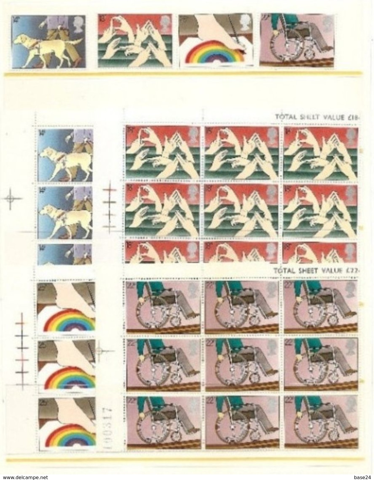 1981 Gran Bretagna Great Britain HANDICAP DISABLED PEOPLE 10 Serie (976/79) Di 4v.in Blocco Di 9 + 1 MNH** - Handicaps