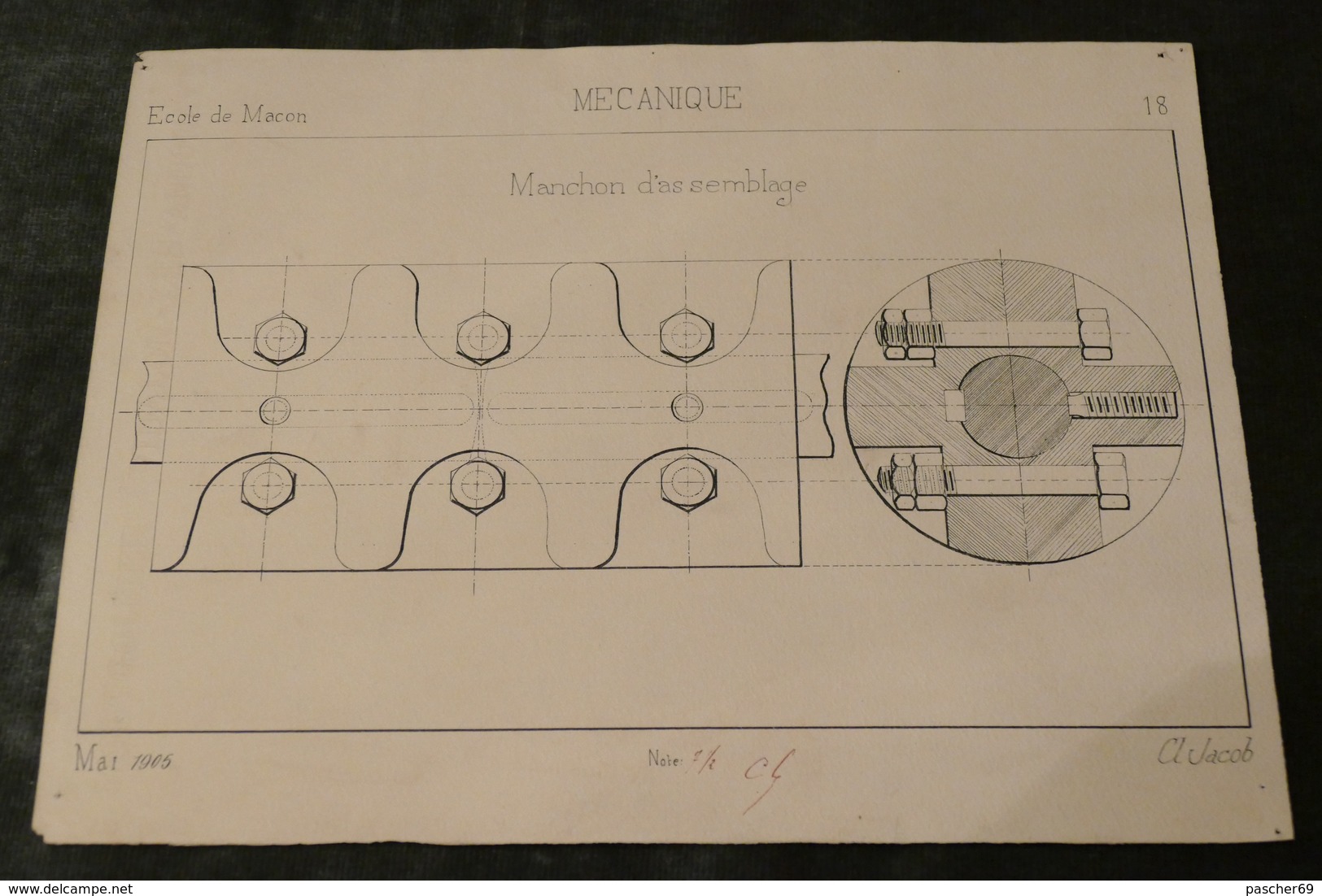 Lot De 8 Dessins Technique De L'école De Mâcon (71) ***Mécanique *** Ecrou *** Outillage ***   /  LK 70 - Tools