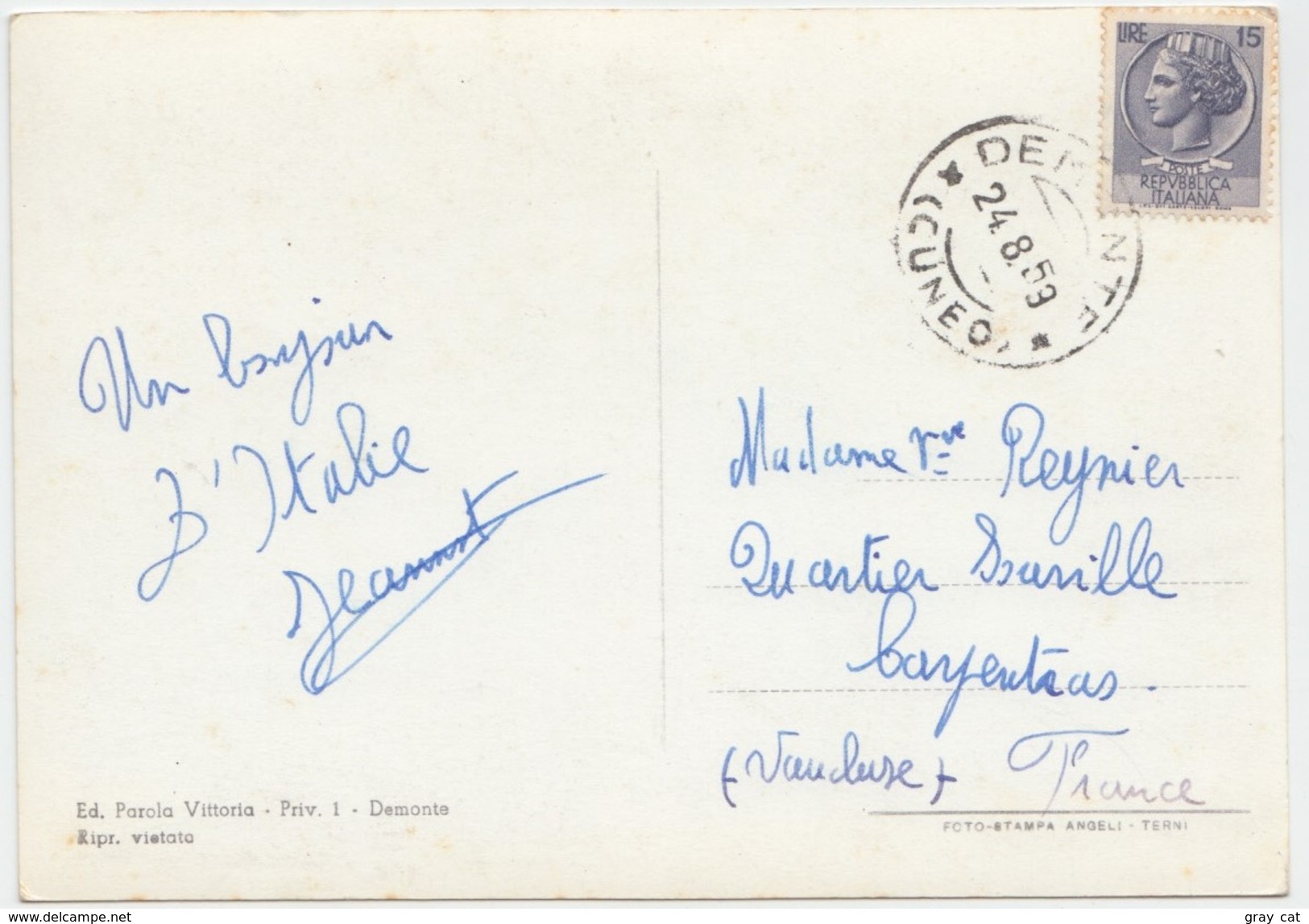 Saluti Da DEMONTE, Italy, 1959 Used Postcard [20648] - Cuneo