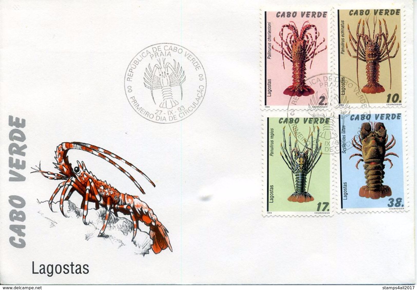 1993 Cape Verde. FDC Lobster, Langosta, Crustacean, Crustaceos - Poissons