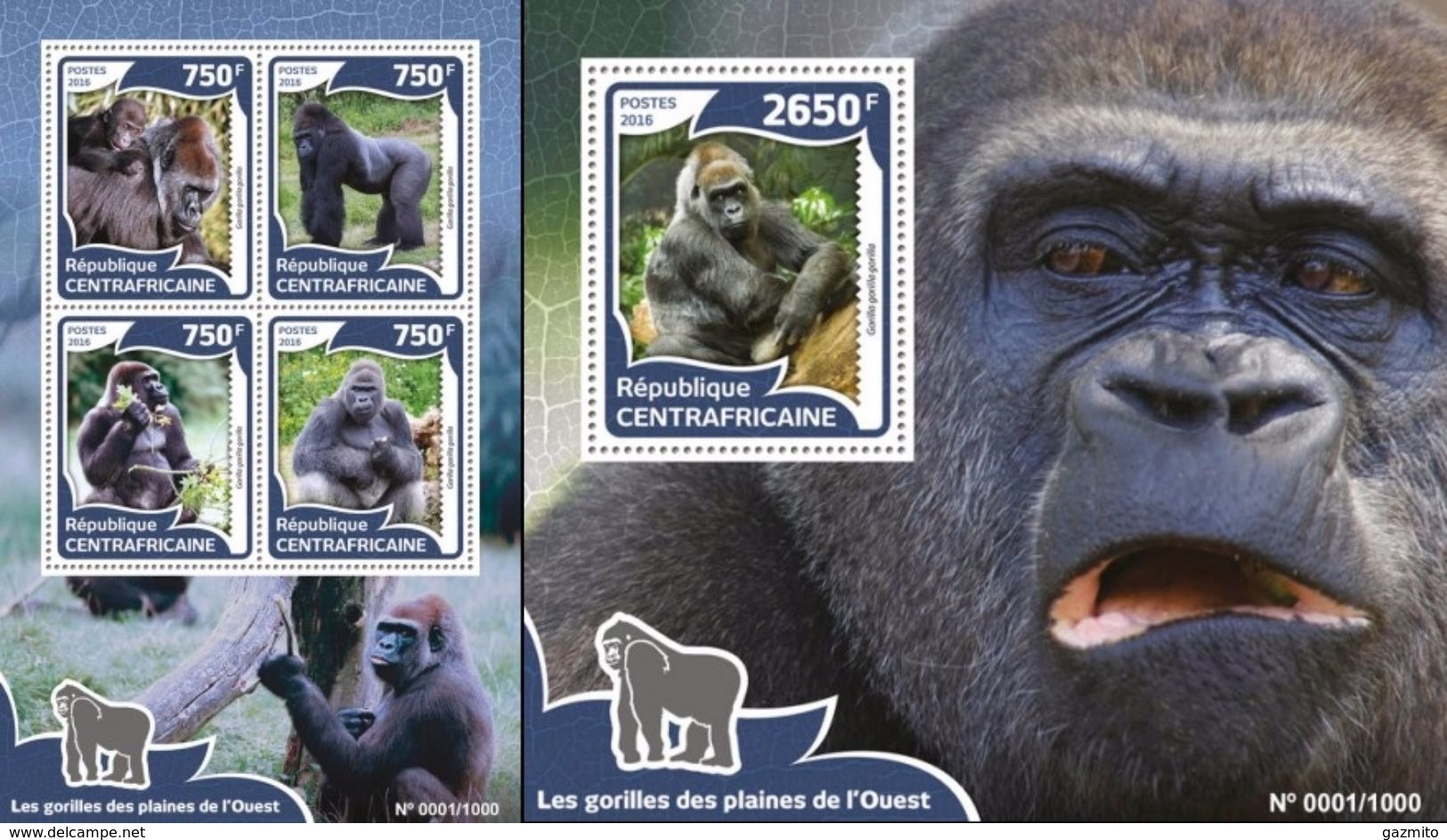 Centrafrica 2016, Animals, Gorillas, 4val In BF +BF - Gorilas