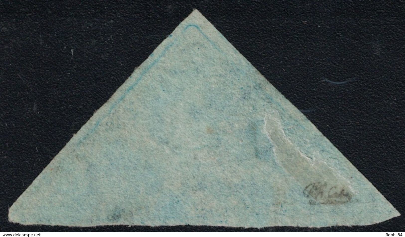 CAP DE BONNE-ESPERANCE - TRIANGULAIRE - N°2 - 4p BLEU SIGNATURE CALVES - COTE 150€ - TIMBRE COURT D'UN COTE (R). - Cap De Bonne Espérance (1853-1904)