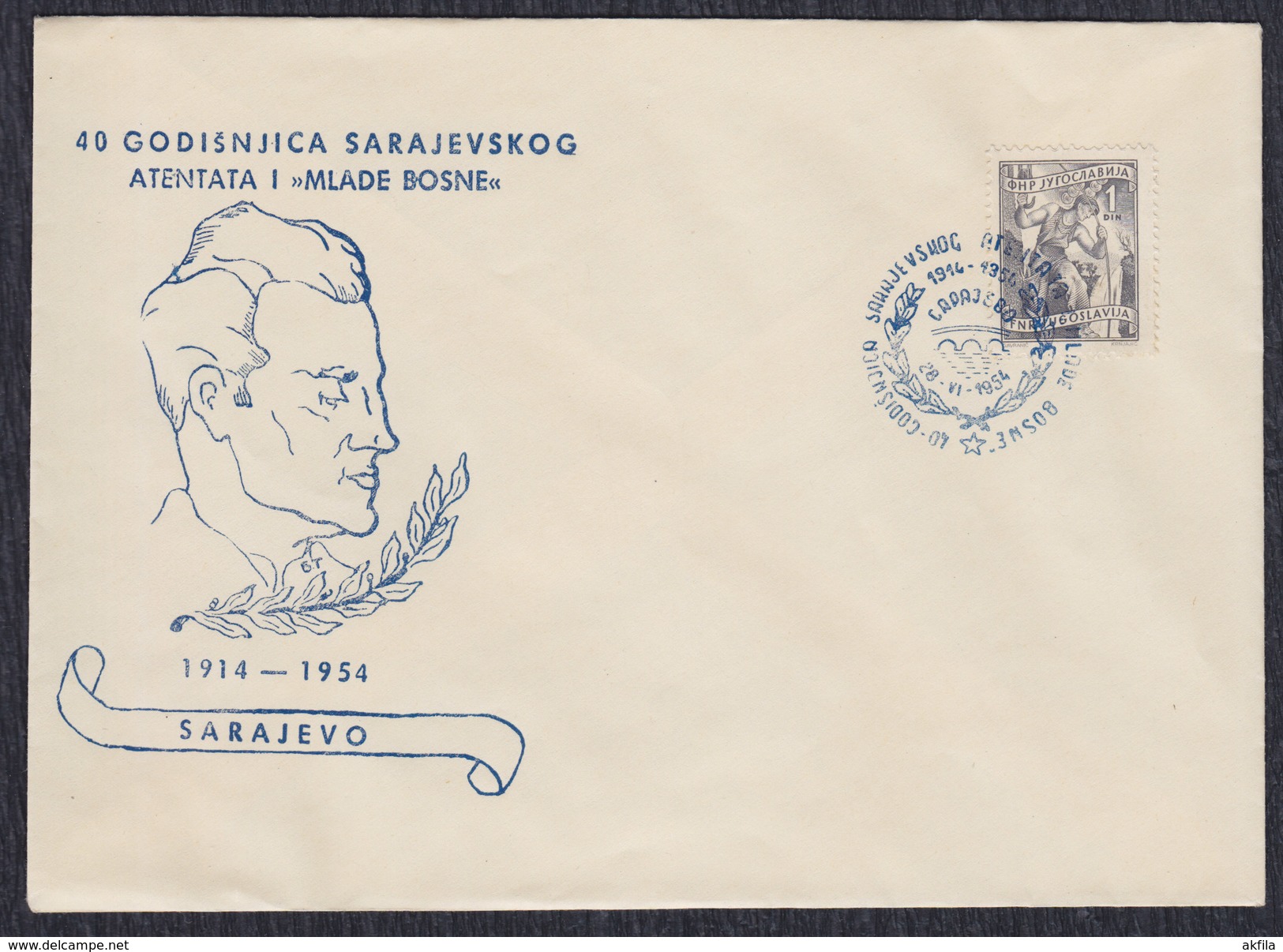 Yugoslavia 1954 Sarajevo Assassination - 40th Anniversary "Mlada Bosna", Cover - Covers & Documents