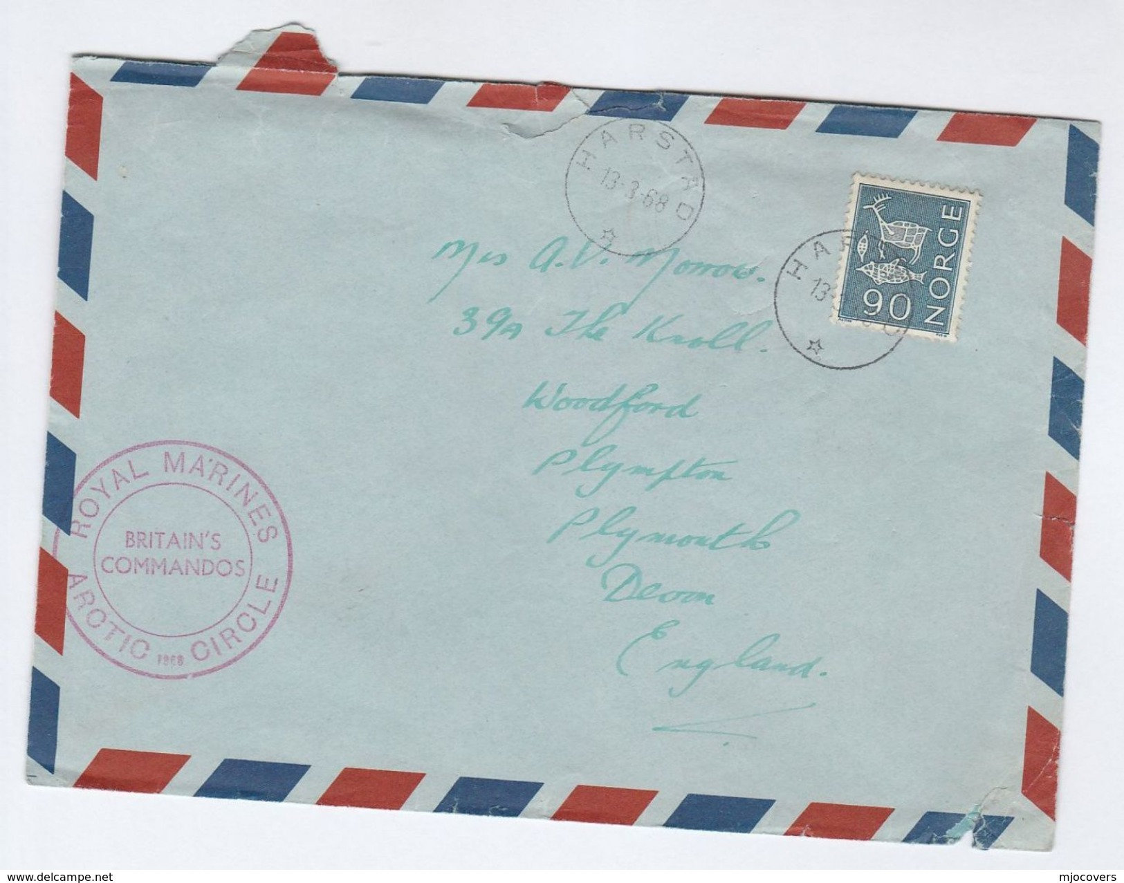 1968 Norway BRITISH COMMANDOS ARCTIC CIRCLE Cachet AIR MAIL COVER Royal Marines To GB  Stamps Forces Polar Military - Arctic Expeditions