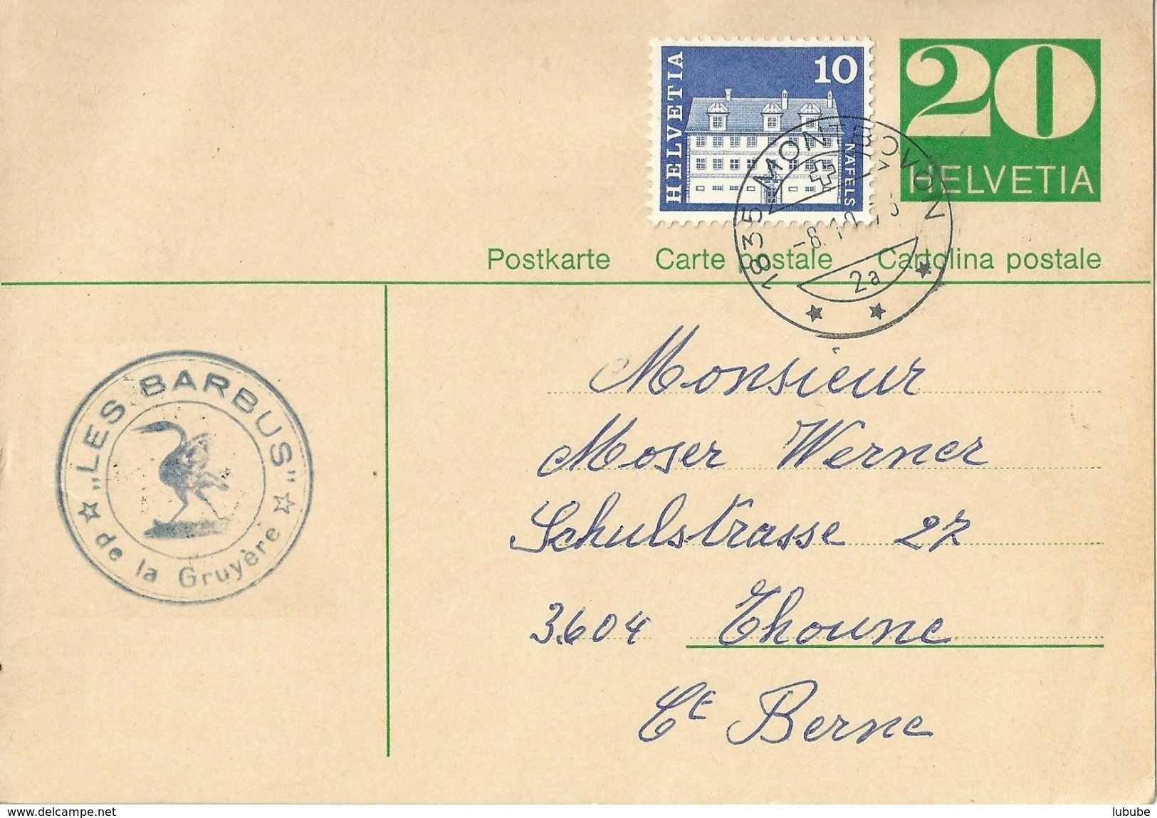 PK 201x  "Les Barbus De La Gruyère"  Montbovon - Thun            1973 - Entiers Postaux