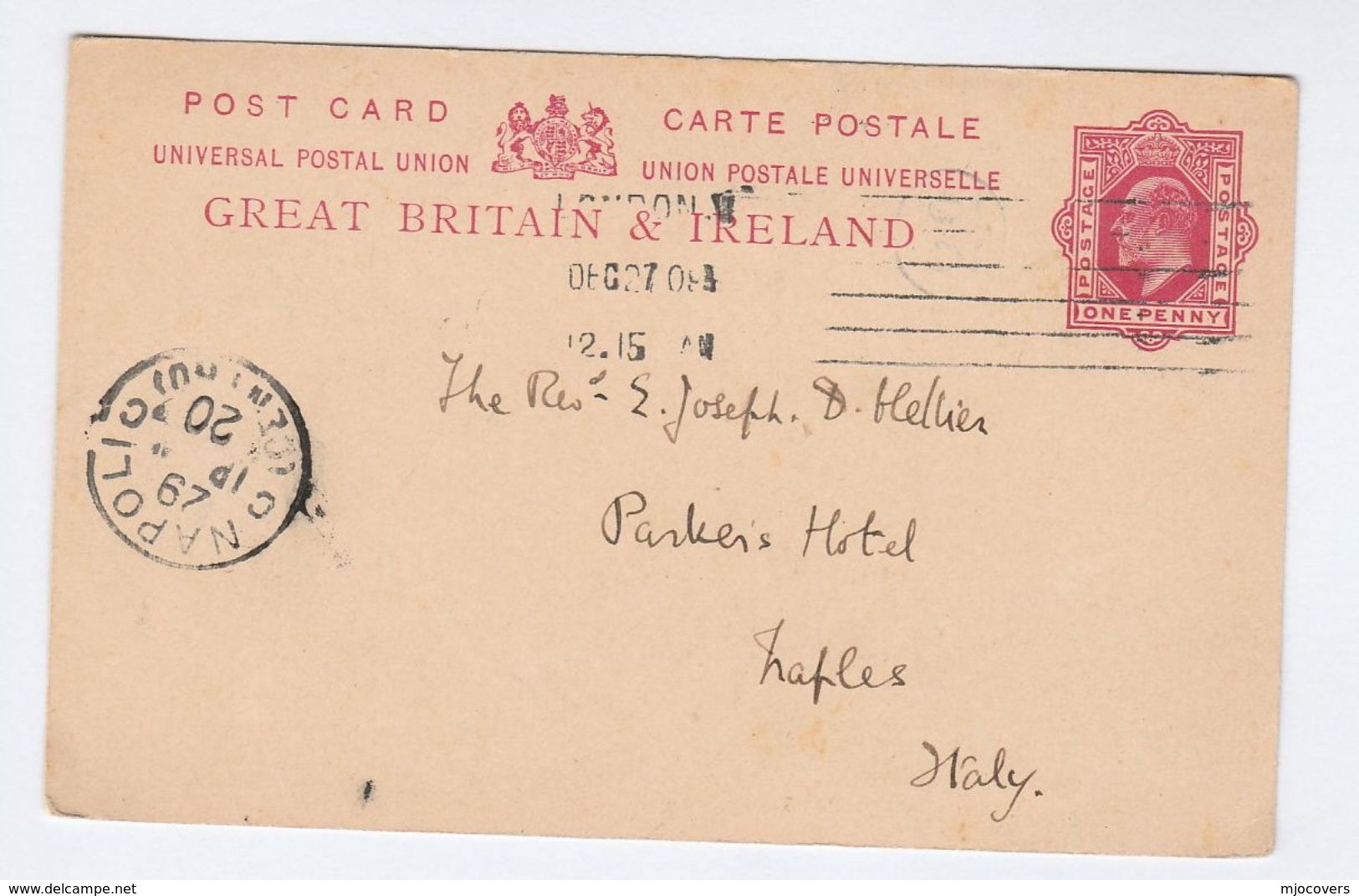 1909 GB Postal STATIONERY CARD To ITALY London ST Stephen To Napoli Stamps Evii E7 Cover - Stamped Stationery, Airletters & Aerogrammes