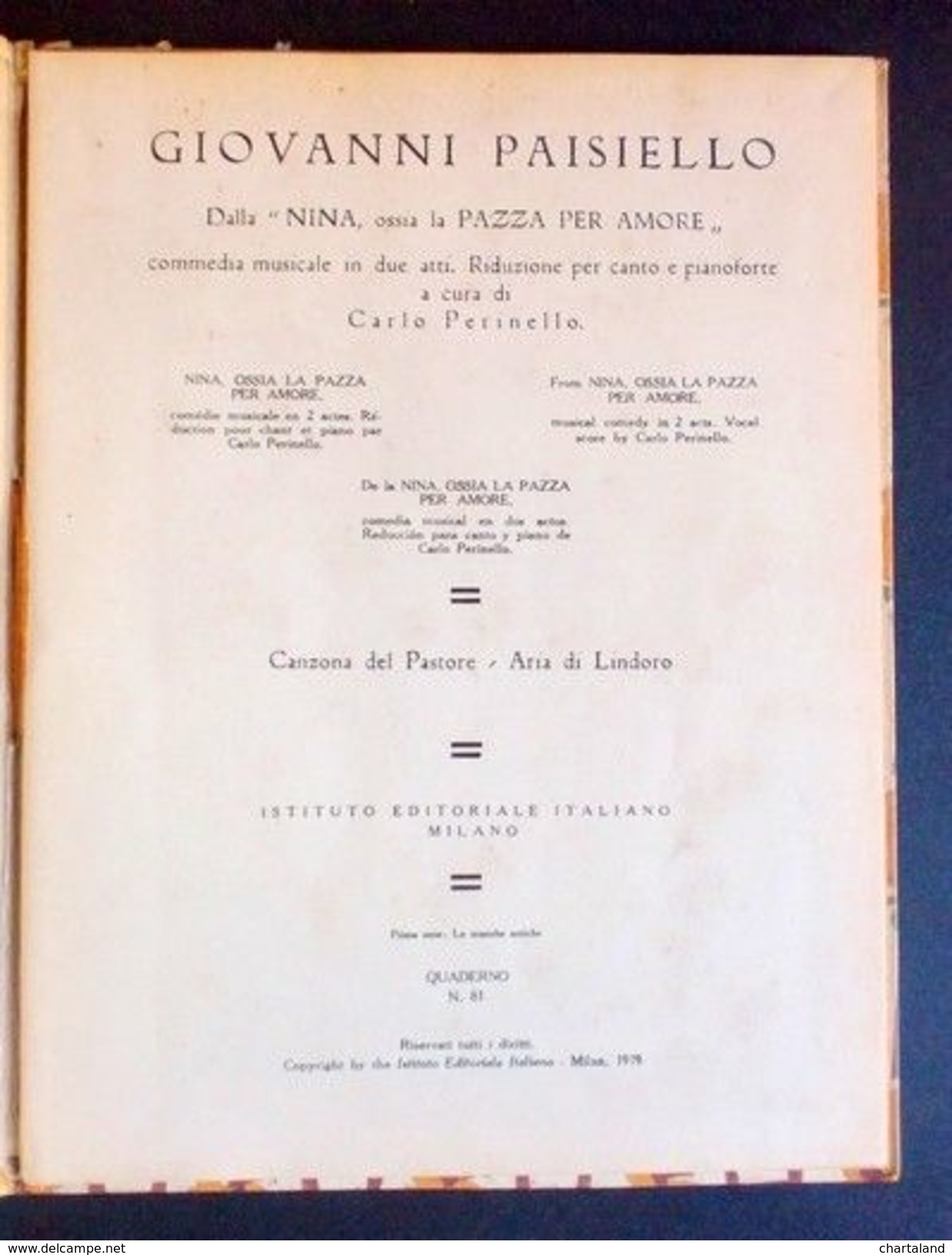 Musica Spartito - Classici Musica Italiana D'Annunzio - Giovanni Paisiello 1919 - Zonder Classificatie