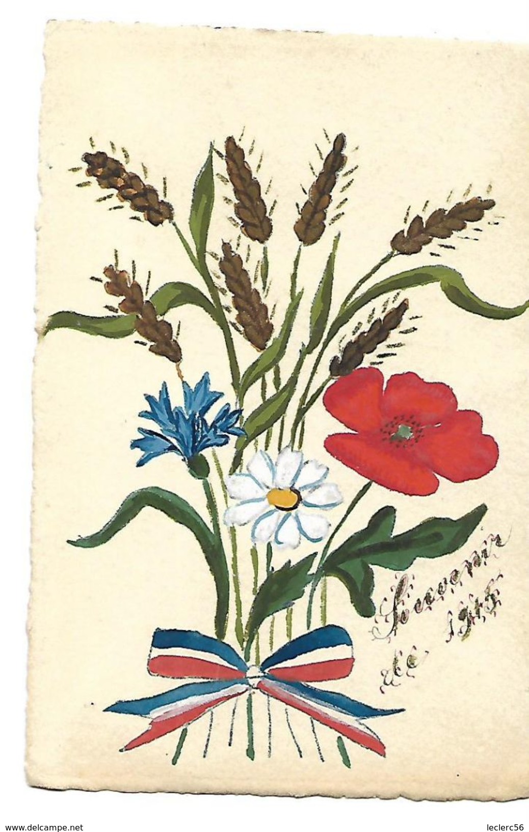 CARTE PEINTE A LA MAIN EPIS DE BLE BLEUET COQUELICOT 1915 CPA 2 SCANS - Guerre 1914-18