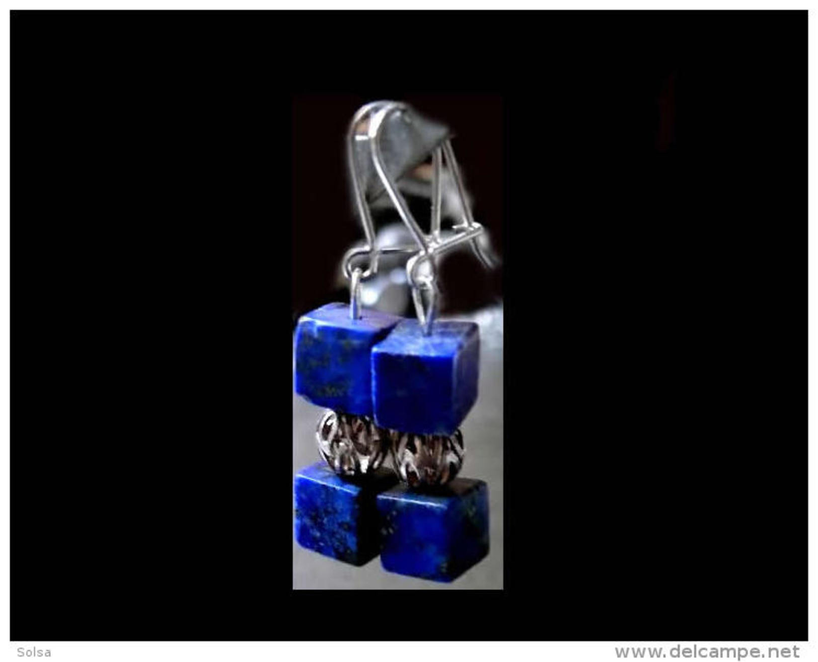 Superbes Boucles D'oreille Géométriqueqlapis Afghan / Afghani Lapis Lazuli And Iranian Gold Platted Silver Bead Earrings - Orecchini
