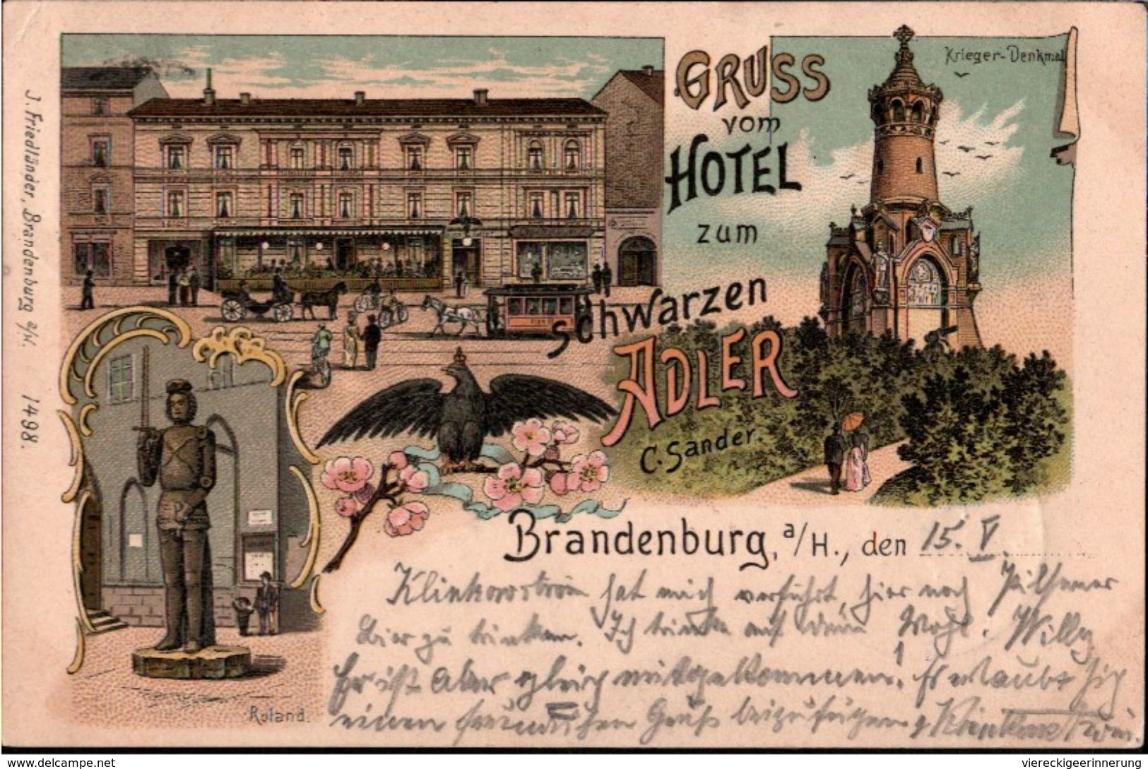 ! Alte Lithokarte Gruss Vom Hotel Zum Schwarzen Adler, Brandenburg A.d. Havel, 1899 - Brandenburg