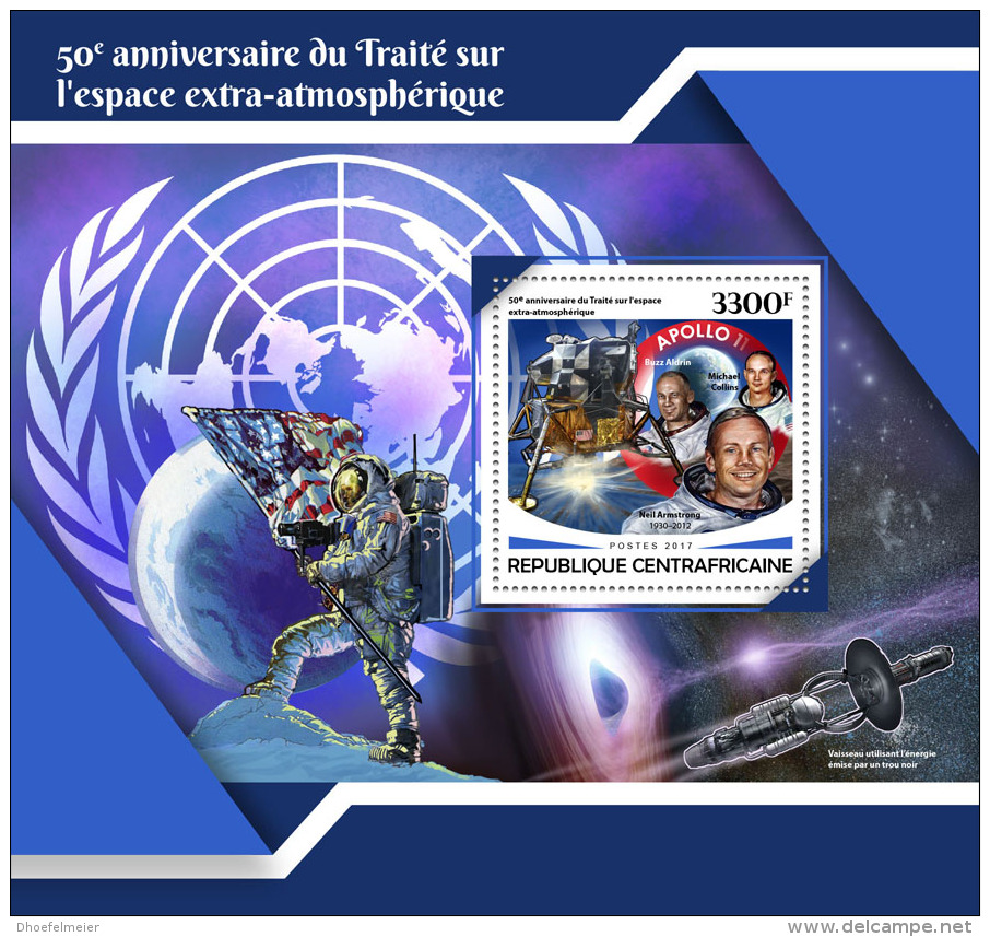 CENTRAL AFRICA 2017 ** Outer Space Treaty Weltraumvertrag Espace Apollo 11 S/S - OFFICIAL ISSUE - DH1748 - Africa