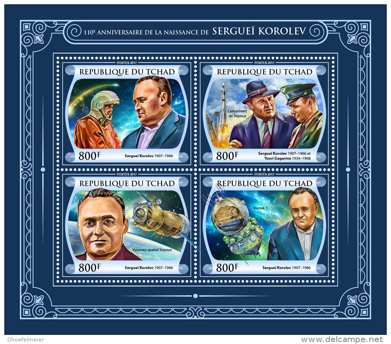 CHAD 2017 ** Sergei Korolev Space Raumfahrt Espace M/S - OFFICIAL ISSUE - DH1748 - Africa