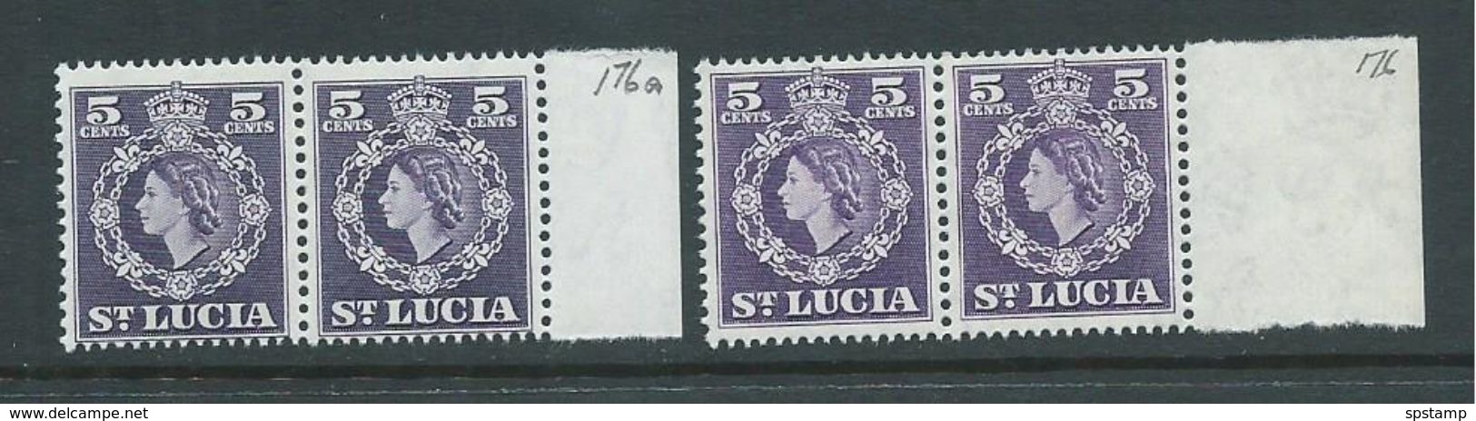 St Lucia 1953 QEII Definitives 5c Both Shades MNH Marginal Pairs - Ste Lucie (...-1978)