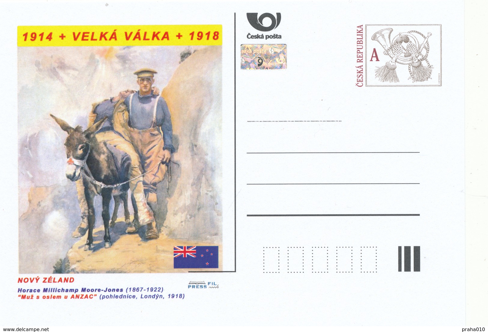 Tschech. Rep. / Ganzsachen (Pre2014/29) WWI - Neuseeland: Horace Moore-Jones "Ein Mann Mit Einem Esel Bei ANZAC" - Esel