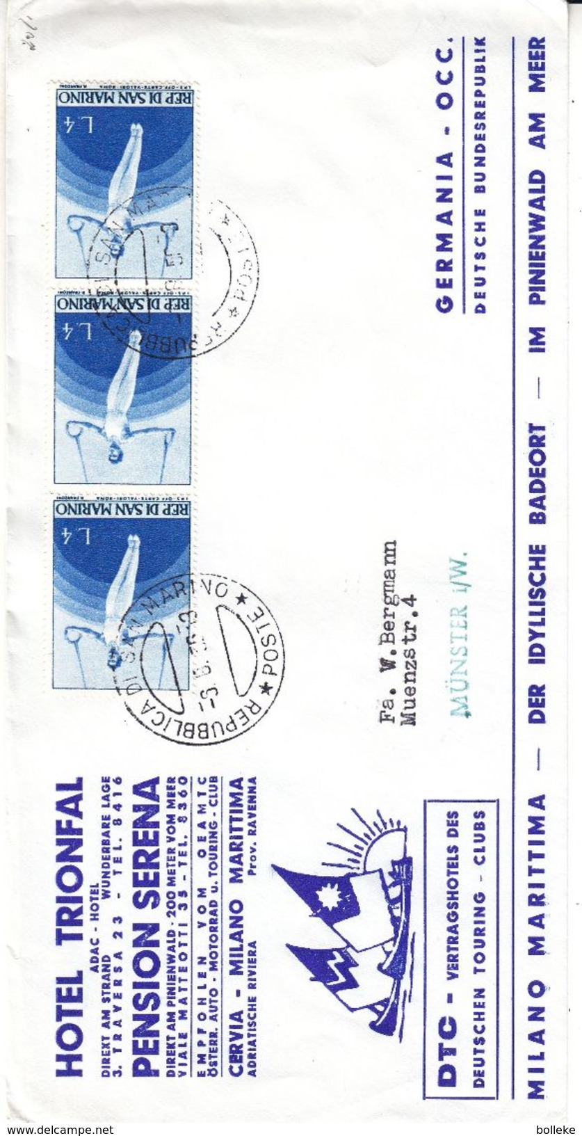 Saint Marin - Lettre De 1956 - Oblit Républica Di San Marino - Exp Vers Münster - Hôtellerie - Gymnastique - Anneaux - Lettres & Documents