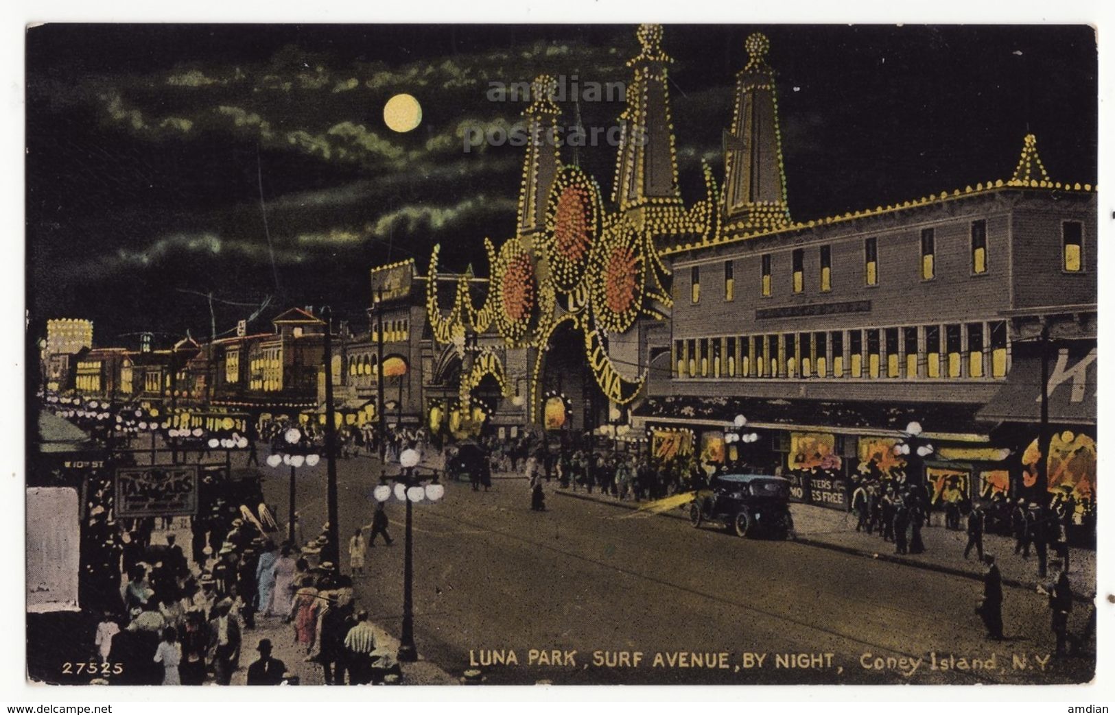 Coney Island NY, Luna Park, Surf Avenue By Night C1910s Vintage Postcard S8867 - Long Island