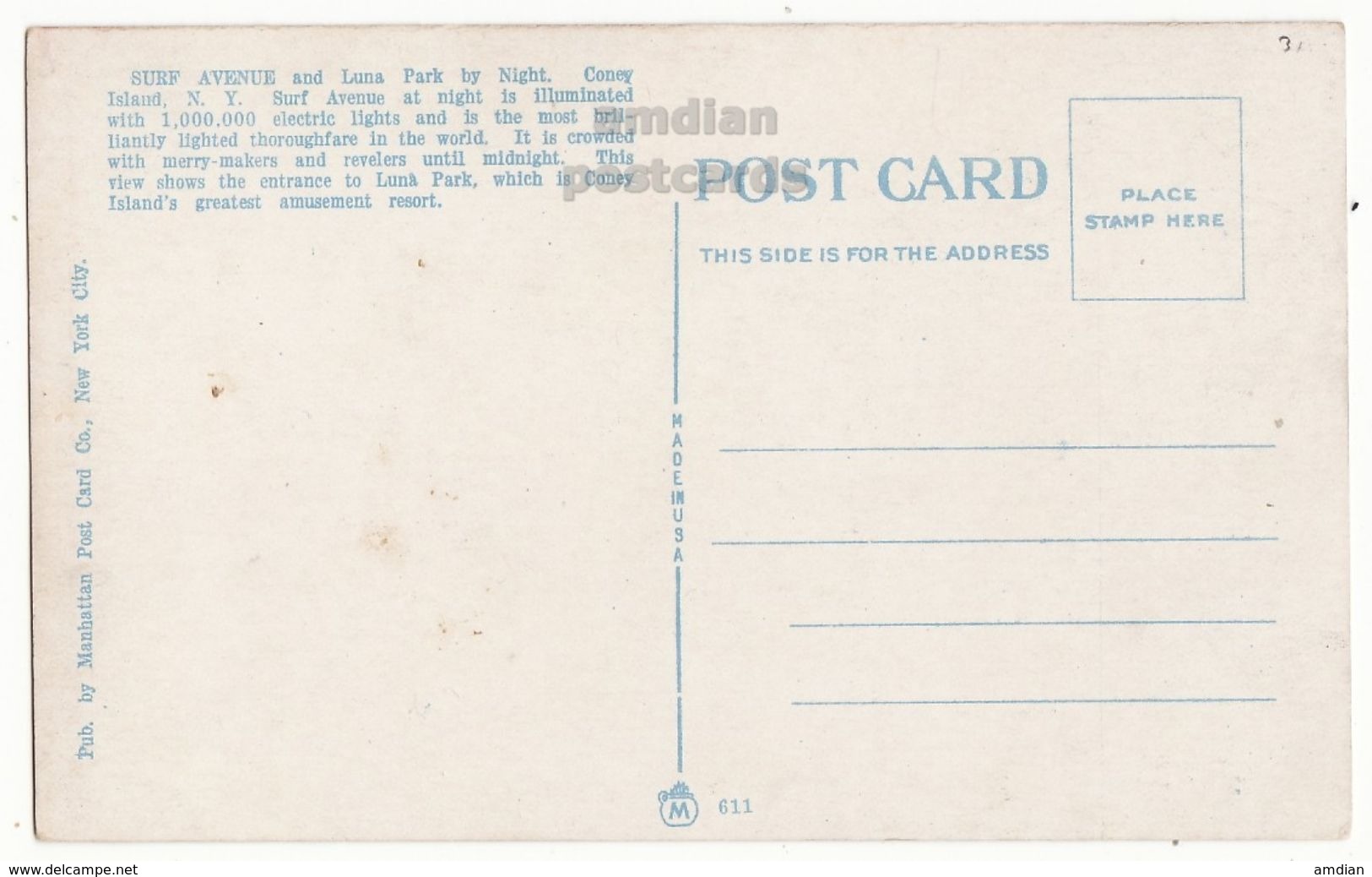 Coney Island NY, Luna Park, Surf Avenue By Night C1910s Vintage Postcard S8867 - Long Island