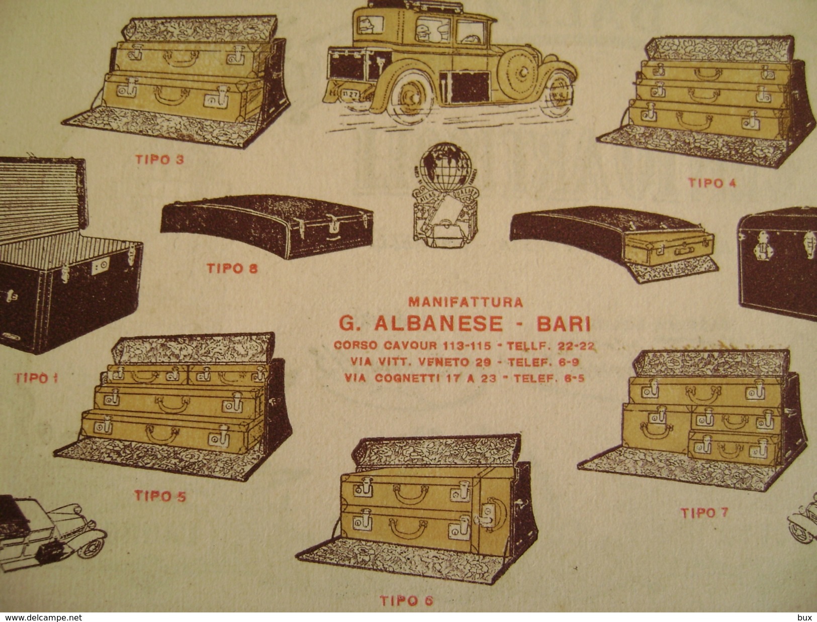 19 X 12   BARI G. ALBANESE PELLI OMBRELLI  VALIGERIA  Banconota L.100 Fac-Simile  VOLANTINO  Pubblicitario - Publicidad