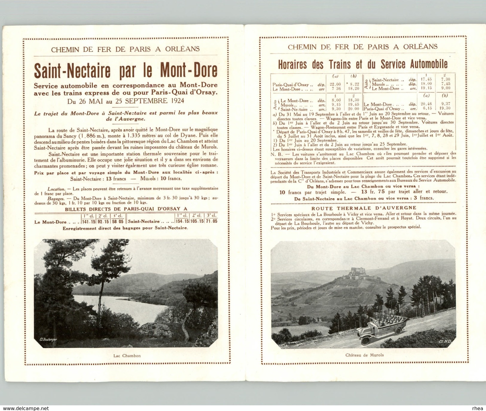 CHEMINS DE FER De Paris à Orléans 1924 - Double Feuillet - Saint-Nectaire Par Le Mont-Dore - Puy De Dome - Train - Europe