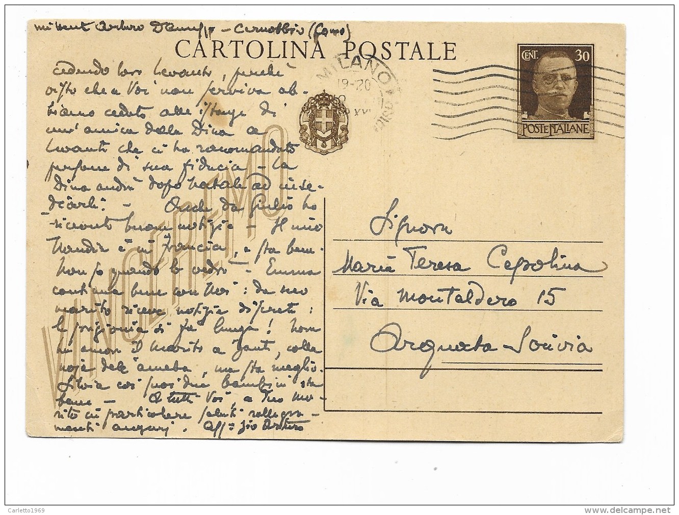 CARTOLINA POSTALE  TIMBRO MILANO COMO 1942  - VIAGGIATA FG - Geschiedenis