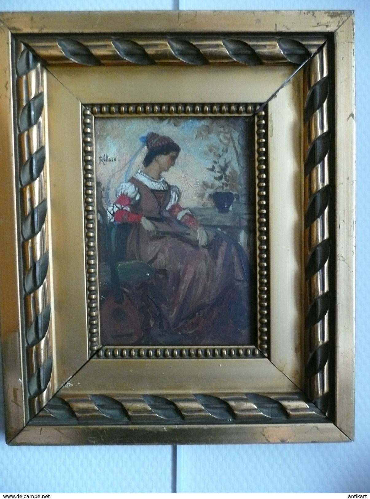 R. Clair, 1877 - Portrait de musicienne néorenaissance huile sur panneau