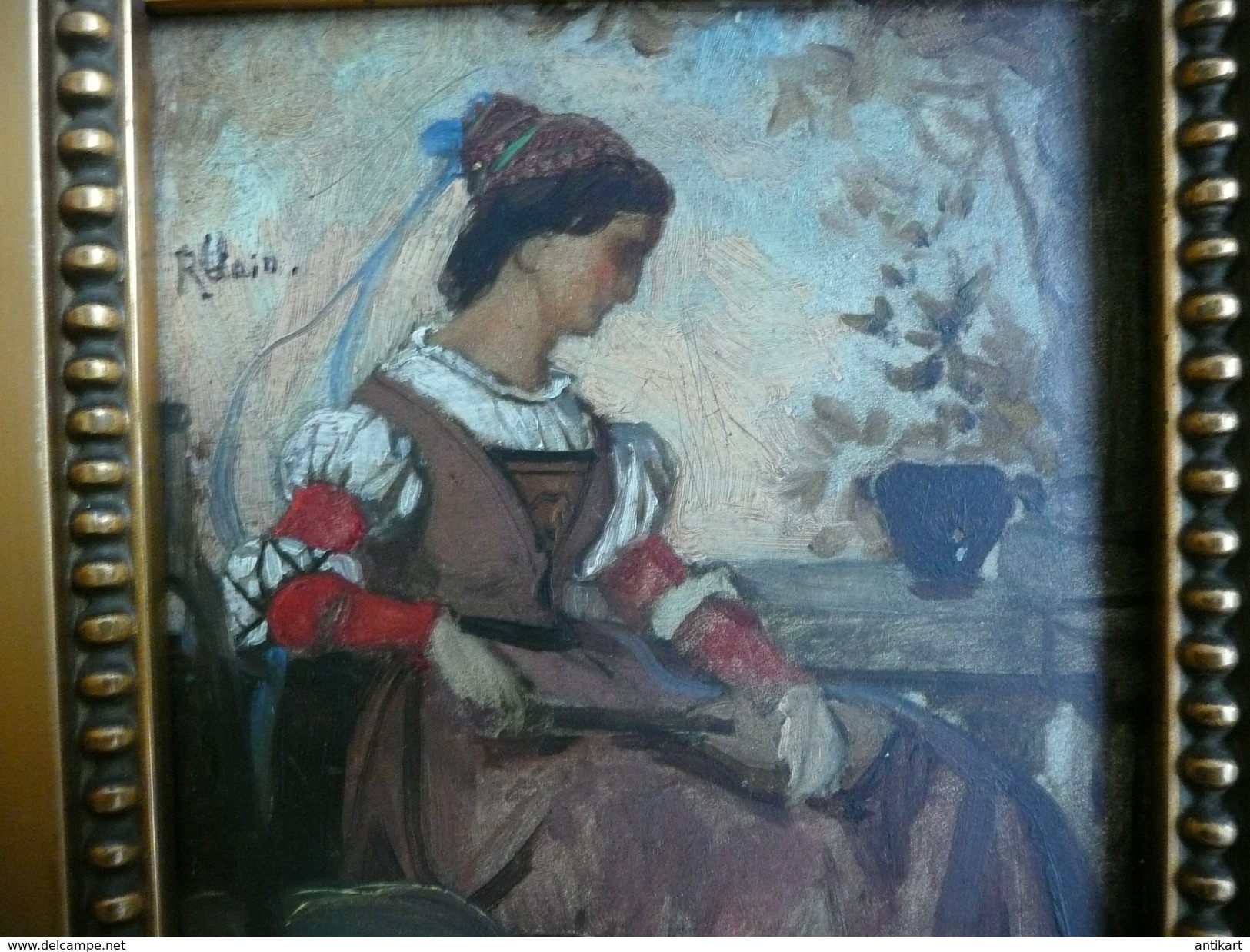 R. Clair, 1877 - Portrait de musicienne néorenaissance huile sur panneau