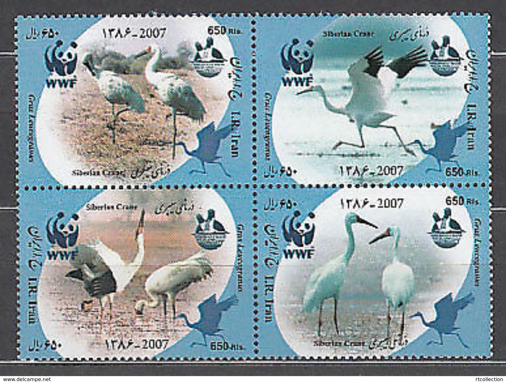 Iran 2007 Block Birds Crane Cranes Bird Animal Fauna Nature White Regionale Seberian WWF W.W.F. Stamps MNH SG 3220-23 - Cranes And Other Gruiformes