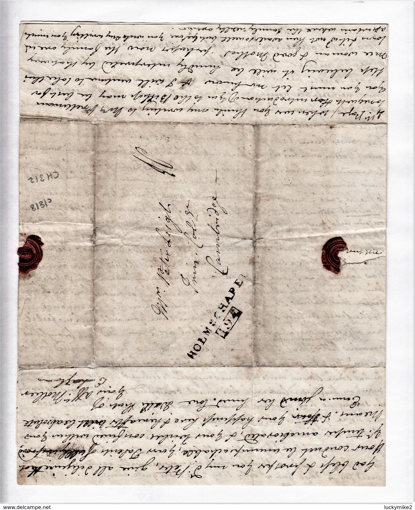 C1818 Letter To "Peter Leigh, Cambridge" From His Mother At "The Park" (Lyme Park?). Fair 'HOLMES CHAPEL/194' Pmk.  0492 - Autres & Non Classés