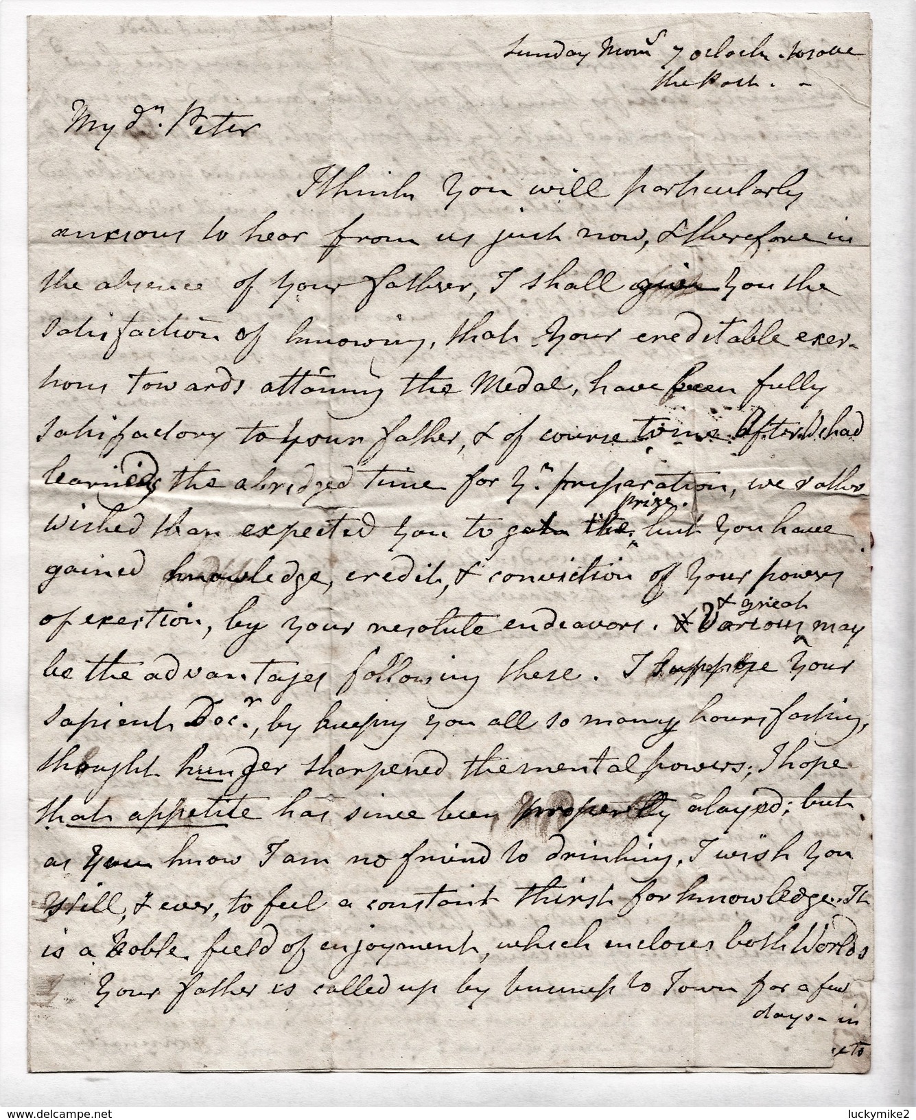 C1818 Letter To "Peter Leigh, Cambridge" From His Mother At "The Park" (Lyme Park?). Fair 'HOLMES CHAPEL/194' Pmk.  0492 - Autres & Non Classés