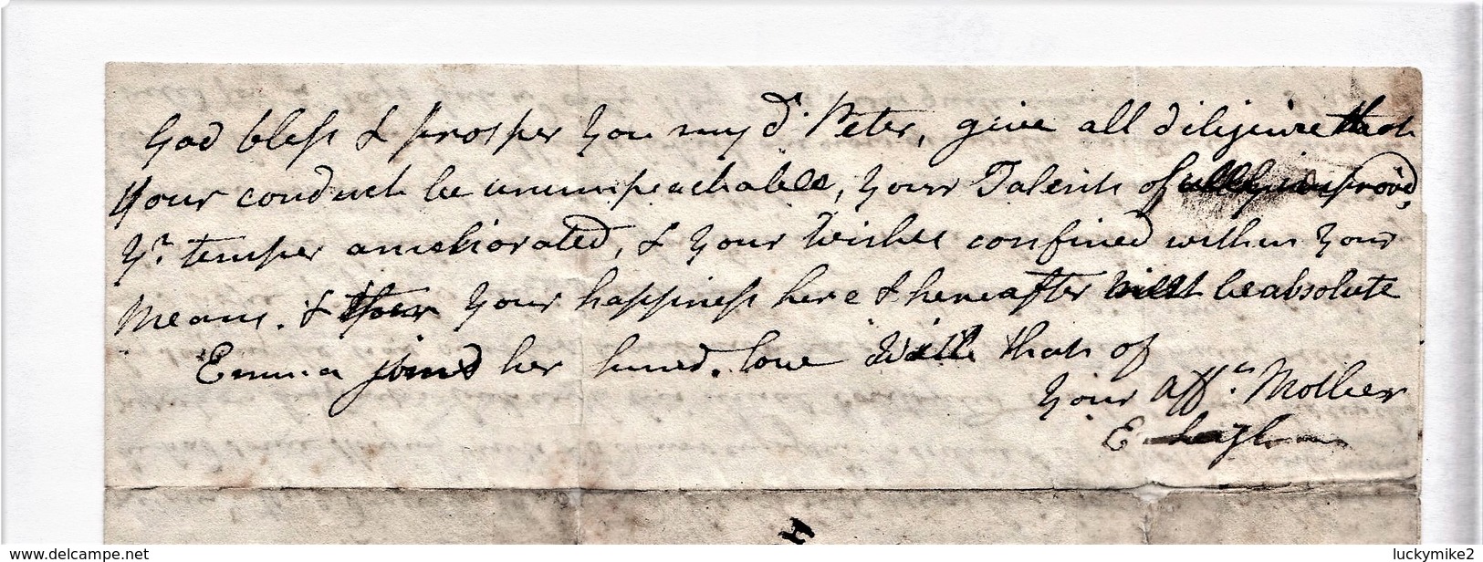 c1818 letter to "Peter Leigh, Cambridge" from his mother at "The Park" (Lyme Park?). Fair 'HOLMES CHAPEL/194' pmk.  0492