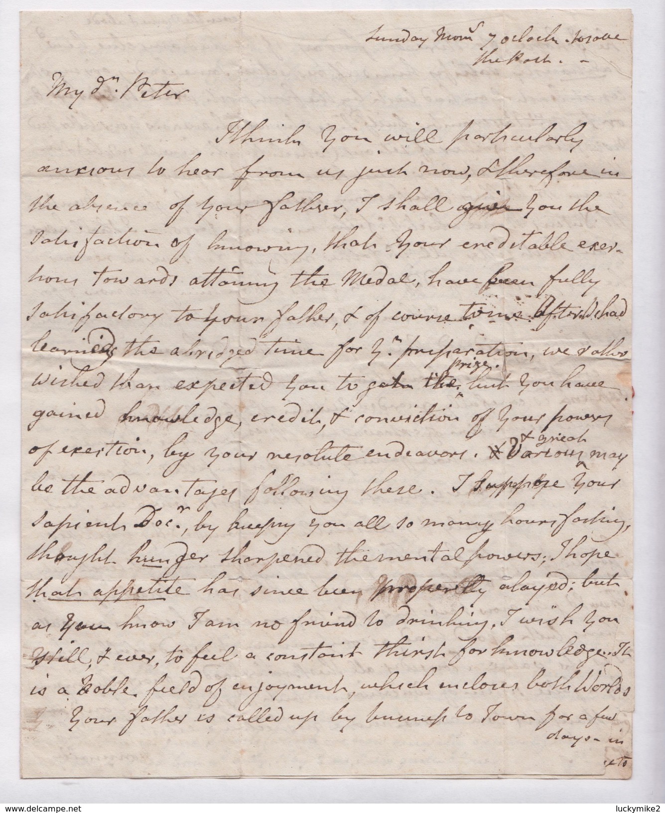 c1818 letter to "Peter Leigh, Cambridge" from his mother at "The Park" (Lyme Park?). Fair 'HOLMES CHAPEL/194' pmk.  0492