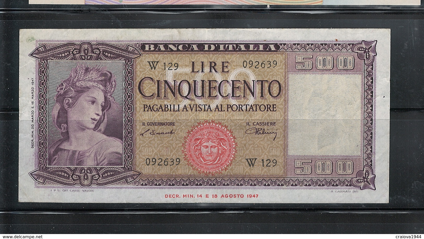 ITALIA 1947 500 LIRE CIRCULATED, NO PIN HOLES, HAS FOLDS - 500 Lire