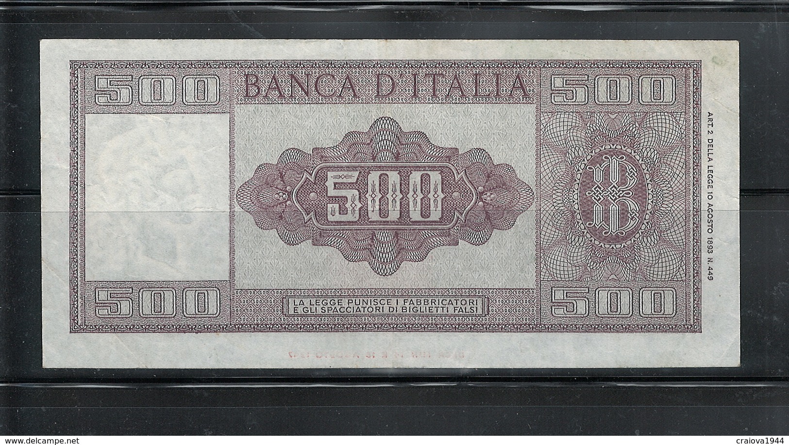 ITALIA 1947 500 LIRE CIRCULATED, NO PIN HOLES, HAS FOLDS - 500 Liras