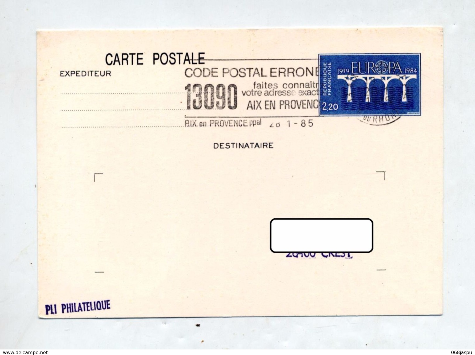 Carte Postale 2.20 Europa Flamme Aix Code Postal - Cartes Postales Types Et TSC (avant 1995)